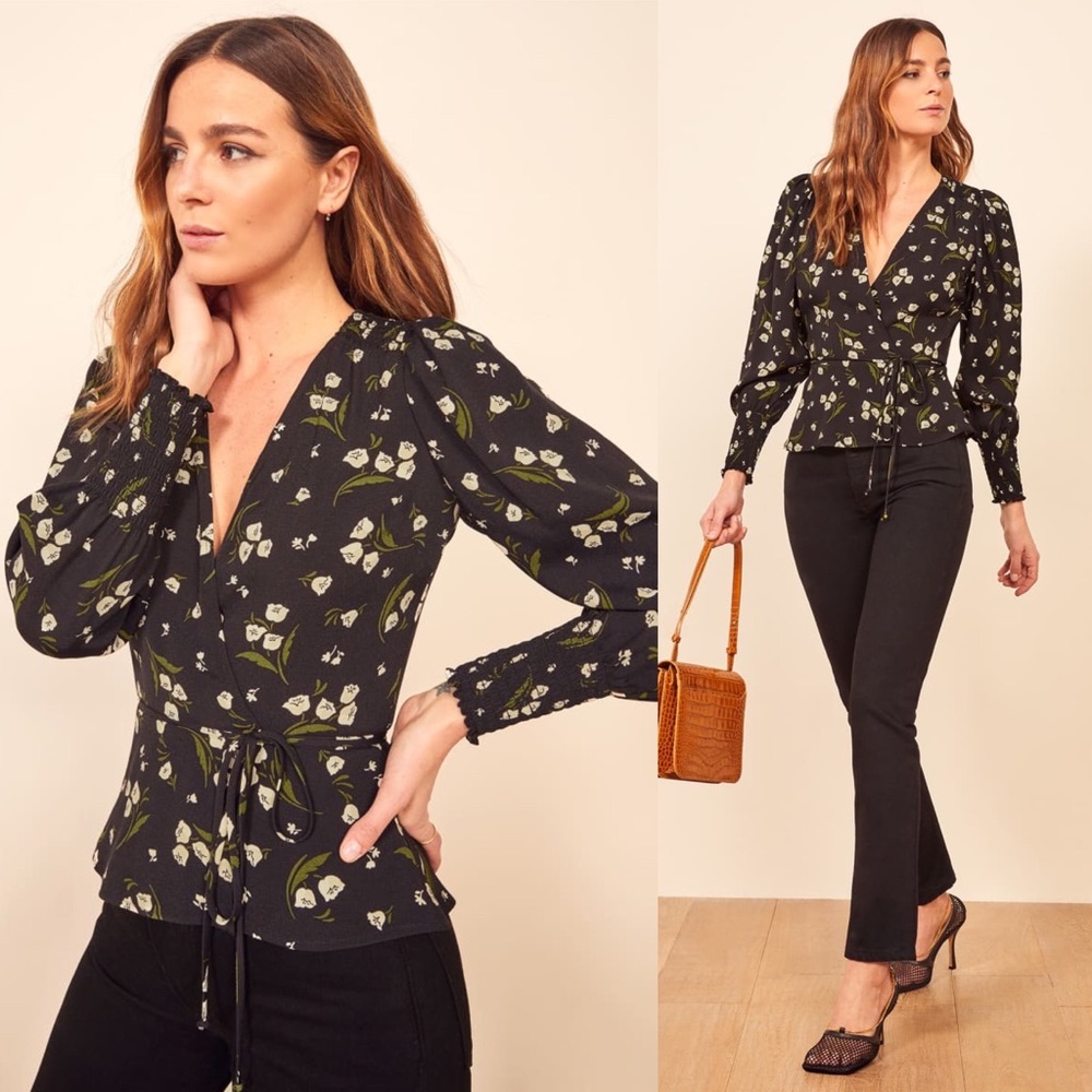 Reformation | NWT Jam Wrap Top Black Floral Small